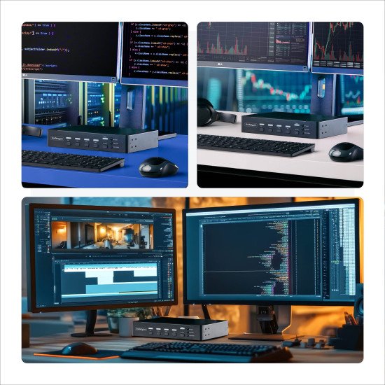 StarTech.com Switch KVM DisplayPort à 4 Ports avec Fonction Mouse Roaming et Multi-View / Picture-in-Picture, 4K 60 Hz, Hub USB 3.0 (5 Gbps), Contrôle par Raccourcis Clavier, Conforme TAA