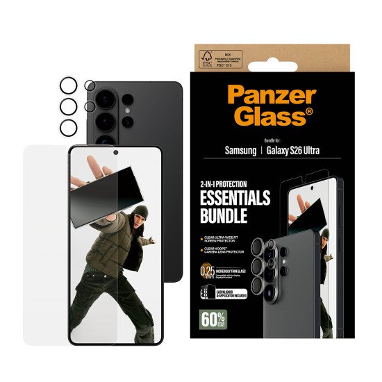 PanzerGlass ® Hoops® 2-in-1 Bundle Samsung Galaxy S26 Ultra | Ultra-Wide Fit Protection d'écran transparent 1 pièce(s)