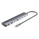 Manhattan Dock/hub USB-C, 7 ports : 3x USB-A + 4x USB-C, Pavec Power Delivery (PD) 100 W - nécessite un chargeur USB-C externe (non inclus). Alimenté par USB (aucune alimentation externe requise) lorsque le PD n'est pas utilisé, aluminium