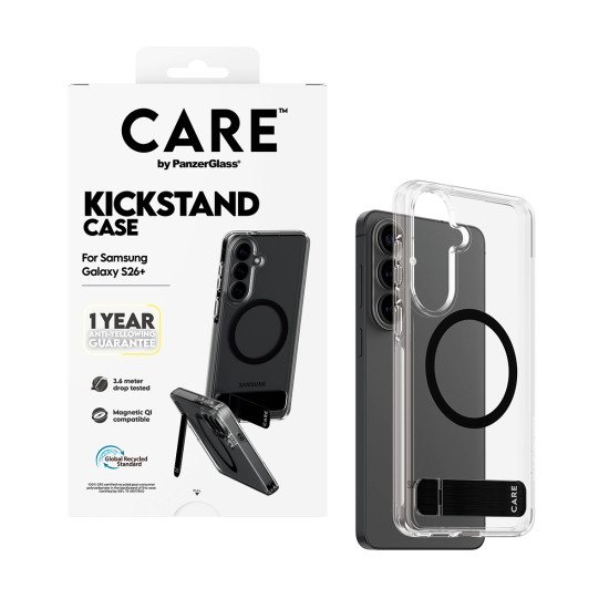 PanzerGlass CARE™ by ® Case Transparent w. Black Kickstand & Qi Samsung Galaxy S26+ coque de protection pour téléphones portables Housse