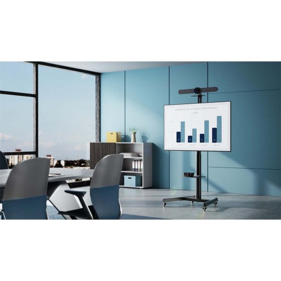 Manhattan Support sur roulettes pour TV/moniteurs, réglage hauteur par manivelle, écrans 37" à 65", Compatibilité VESA : de 200x200 à 600x400 mm (vérifiez les dimensions des quatre trous de fixation à l'arrière), charge max. 70 kg, hauteur 1120–