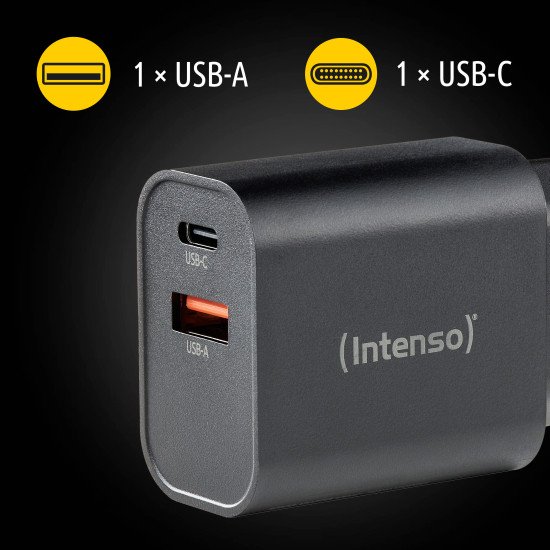 Intenso Adaptateur secteur W30AC, 30 W, ports USB-A et USB-C, noir