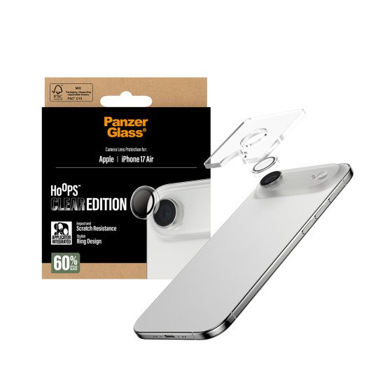 PanzerGlass ® Hoops® Transparent Camera Lens Protector iPhone 17 Air Protection d'écran transparent Apple 1 pièce(s) PanzerGlass ® Hoops® Transparent Camera Lens Protector iPhone 17 Air Protection d'écran transparent Apple 1 pièce(s)