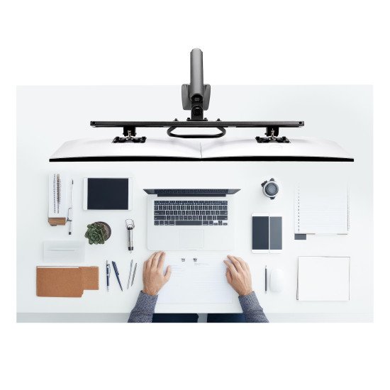 StarTech.com Bras pour Double Moniteur avec Barre Transversale, Écrans Jusqu'à 27", VESA 75x75/100x100, Max 15kg, Pince en C, Entièrement Articulé, Ressort Mécanique, TAA