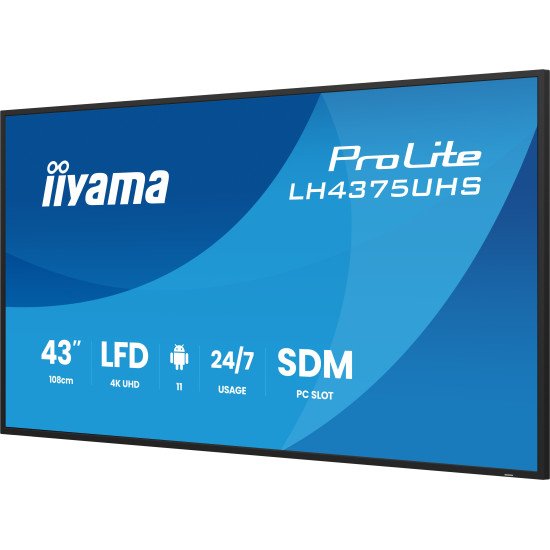 iiyama LH4375UHS-B2AG Écran d'affichage dynamique Écran plat de signalisation numérique 108 cm (42.5") LCD Wifi 500 cd/m² 4K Ultra HD Noir Intégré dans le processeur Android 11 24/7