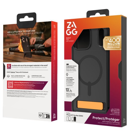 ZAGG Sedona Snap Kickstand coque de protection pour téléphones portables 17,5 cm (6.9") Housse Noir