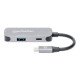Manhattan Dock/hub USB-C, 3 ports : HDMI, USB-A, USB-C, avec Power Delivery (PD) 100 W - nécessite un chargeur USB-C externe (non inclus). Alimenté par USB (aucune alimentation externe requise) lorsque le PD n'est pas utilisé, aluminium