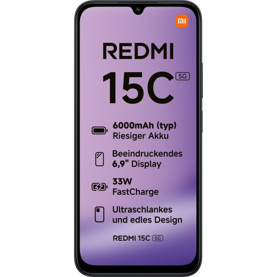 Xiaomi Redmi 15C 17,5 cm (6.9") 5G USB Type-C 4 Go 128 Go 6000 mAh Noir Xiaomi Redmi 15C 17,5 cm (6.9") 5G USB Type-C 4 Go 128 Go 6000 mAh Noir