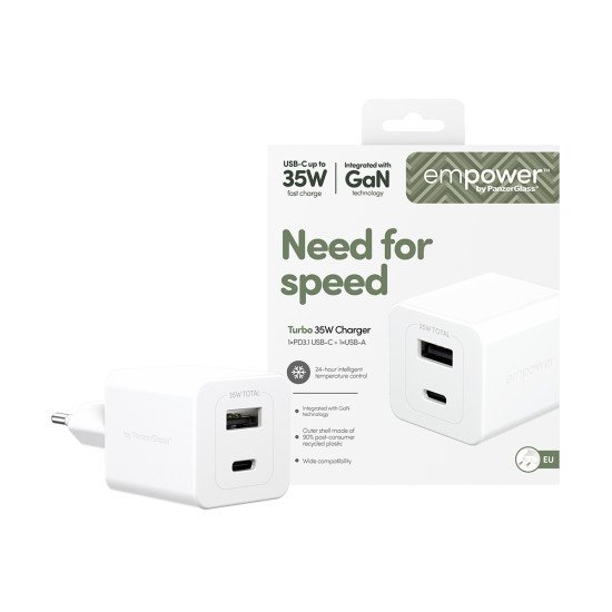 PanzerGlass empower by ® Turbo 35W Charger incl. USB-C + USB-A | EU Plug | Silver White Protection d'écran transparent Universel 1 pièce(s)