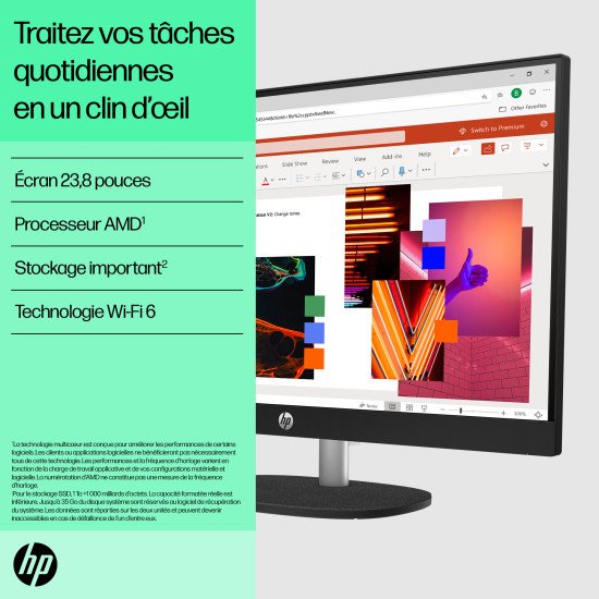 HP 24-cr0060nb AMD Ryzen™ 5 7520U 60,5 cm (23.8") 1920 x 1080 pixels PC All-in-One 16 Go LPDDR5-SDRAM 512 Go SSD Windows 11 Home Wi-Fi 6 (802.11ax) Noir