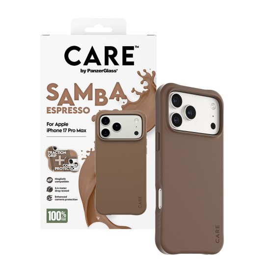 PanzerGlass CARE by ® Fashionable Case Samba Espresso w. MagSafe iPhone 17 Pro Max coque de protection pour téléphones portables Housse Marron PanzerGlass CARE by ® Fashionable Case Samba Espresso w. MagSafe iPhone 17 Pro Max coque de protection pour téléphones portables Housse Marron