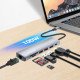 Manhattan Dock/hub USB-C avec lecteur de cartes, 5 ports : Ethernet, HDMI, 2x USB-A + USB-C, avec Power Delivery (PD) 100 W - nécessite un chargeur USB-C externe (non inclus). Alimenté par USB (aucune alimentation externe requise) lorsque le PD n'est pas 