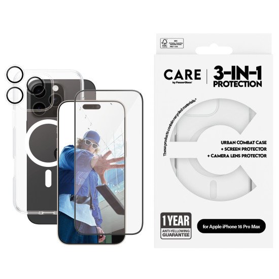PanzerGlass CARE by ® Flagship 3-in-1 Bundle iPhone 16 Pro Max Protection d'écran transparent Apple 1 pièce(s) PanzerGlass CARE by ® Flagship 3-in-1 Bundle iPhone 16 Pro Max Protection d'écran transparent Apple 1 pièce(s)