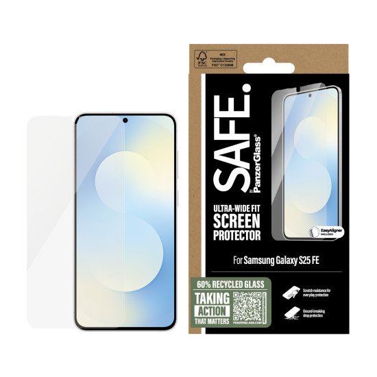 PanzerGlass SAFE. by ® Screen Protector Samsung Galaxy S25 FE 5G | Ultra-Wide Fit w. EasyAligner Protection d'écran transparent 1 pièce(s)