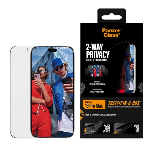 PanzerGlass ® 2-Way Privacy Screen Protector iPhone 2026 Pro Max | Ultra-Wide Fit w. FASTFIT IN-A-BOX Protection d'écran transparent 1 pièce(s)