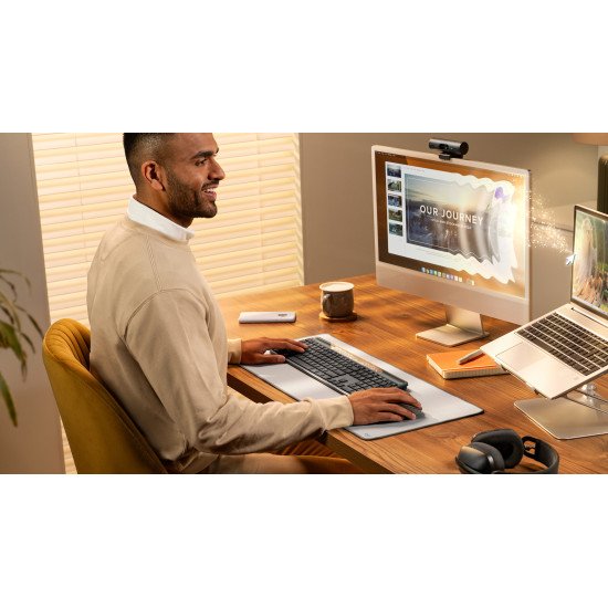 Logitech Signature Slim Solar+ K980 clavier Universel RF sans fil + Bluetooth AZERTY Belge Graphite