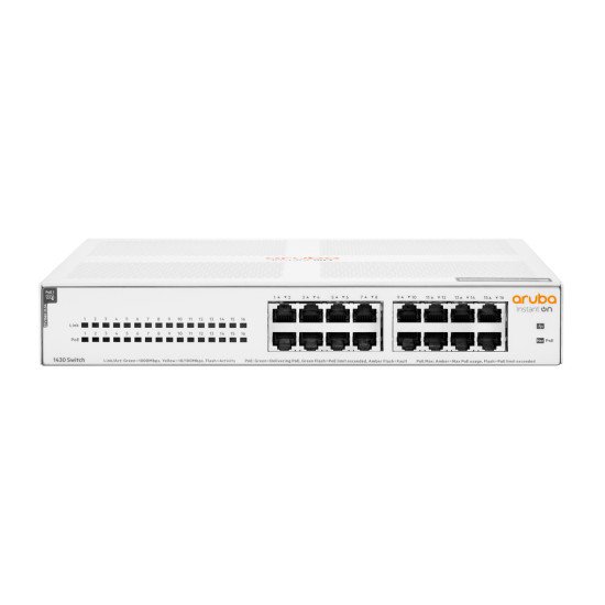 HPE Aruba Instant On 1430 16G Class4 PoE 124W Non-géré L2 Gigabit Ethernet (10/100/1000) Connexion Ethernet, supportant l'alimentation via ce port (PoE) 1U Blanc