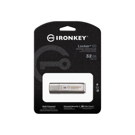Kingston Technology IronKey Locker+ 50 lecteur USB flash 32 Go USB Type-A 3.2 Gen 1 (3.1 Gen 1) Argent