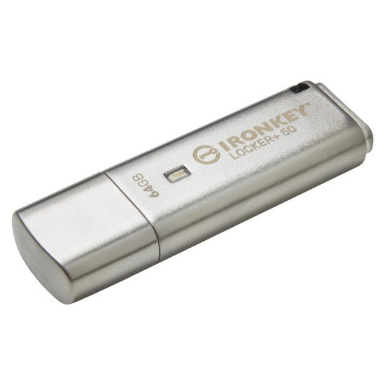 Kingston Technology IronKey Locker+ 50 lecteur USB flash 64 Go USB Type-A 3.2 Gen 1 (3.1 Gen 1) Argent