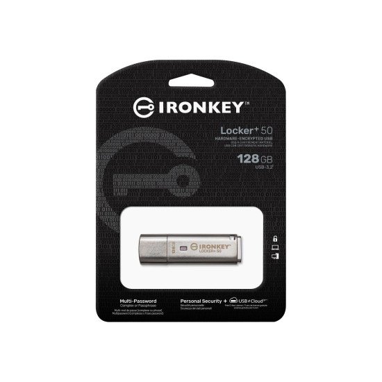 Kingston Technology IronKey Locker+ 50 lecteur USB flash 128 Go USB Type-A 3.2 Gen 1 (3.1 Gen 1) Argent