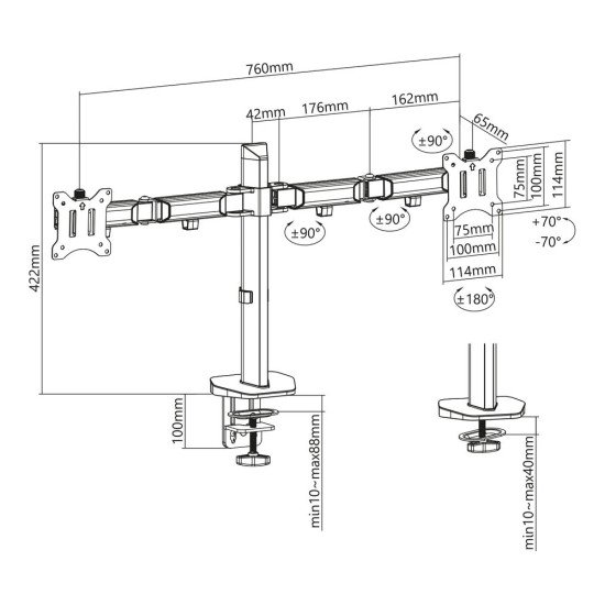 ACT AC8336 support d'écran plat pour bureau 81,3 cm (32") Pince/boulon Argent