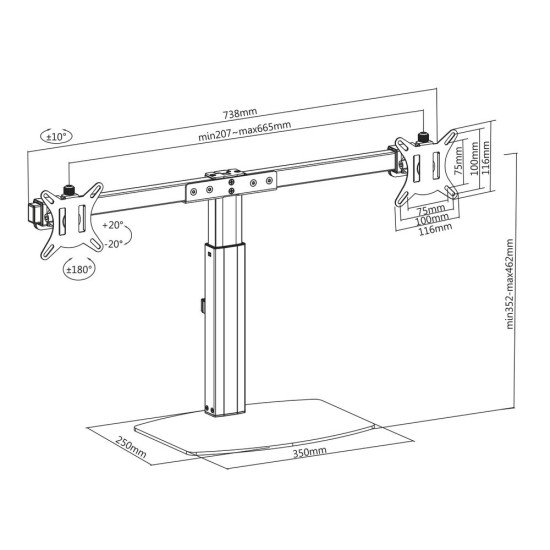 ACT AC8332 support d'écran plat pour bureau 68,6 cm (27") Autonome Noir