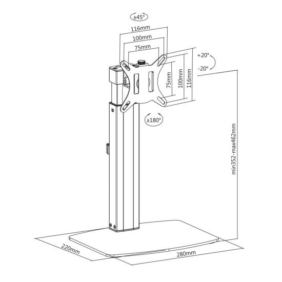 ACT AC8331 support d'écran plat pour bureau 81,3 cm (32") Autonome Noir