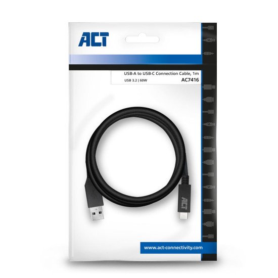 ACT AC7416 câble USB 1 m USB 3.2 Gen 1 (3.1 Gen 1) USB C USB A Noir