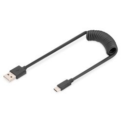 Digitus Câble spiralé USB 2.0 – USB A vers USB-C Digitus Câble spiralé USB 2.0 – USB A vers USB-C