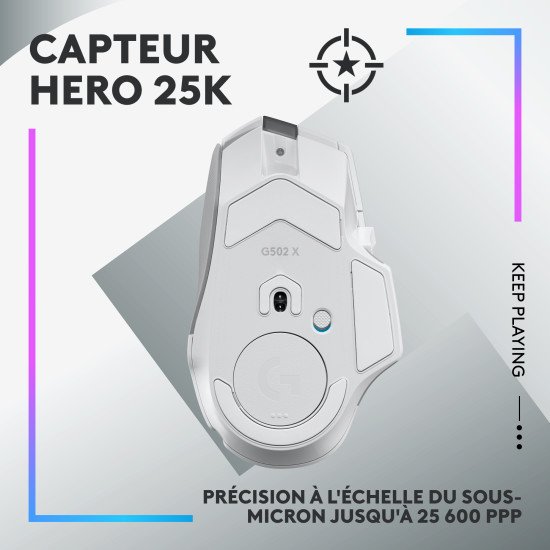 Logitech G G502 X Plus souris Jouer Droitier RF sans fil Optique 25600 DPI