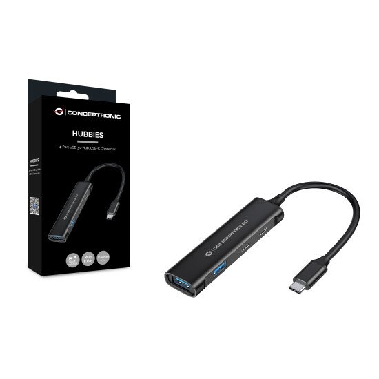 Conceptronic HUBBIES12B hub & concentrateur USB 3.2 Gen 1 (3.1 Gen 1) Type-C 5000 Mbit/s Noir