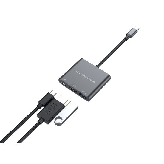 Conceptronic DONN01G hub & concentrateur USB 3.2 Gen 1 (3.1 Gen 1) Type-C 5000 Mbit/s Noir, Gris