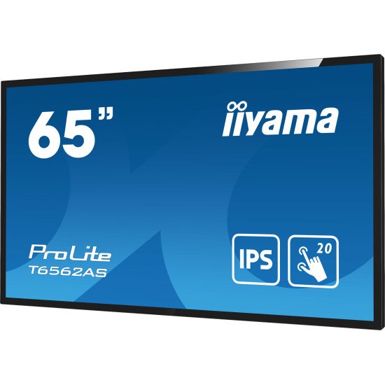 iiyama T6562AS-B1 affichage de messages Écran plat interactif 163,8 cm (64.5") IPS 500 cd/m² 4K Ultra HD Noir Écran tactile Intégré dans le processeur Android 8.0 24/7