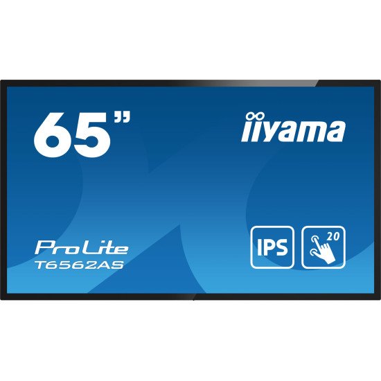 iiyama T6562AS-B1 affichage de messages Écran plat interactif 163,8 cm (64.5") IPS 500 cd/m² 4K Ultra HD Noir Écran tactile Intégré dans le processeur Android 8.0 24/7