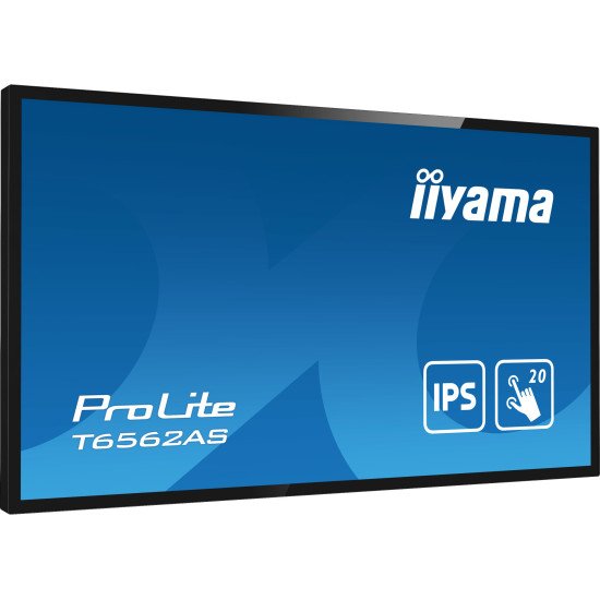 iiyama T6562AS-B1 affichage de messages Écran plat interactif 163,8 cm (64.5") IPS 500 cd/m² 4K Ultra HD Noir Écran tactile Intégré dans le processeur Android 8.0 24/7