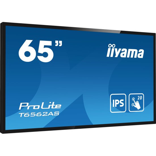 iiyama T6562AS-B1 affichage de messages Écran plat interactif 163,8 cm (64.5") IPS 500 cd/m² 4K Ultra HD Noir Écran tactile Intégré dans le processeur Android 8.0 24/7