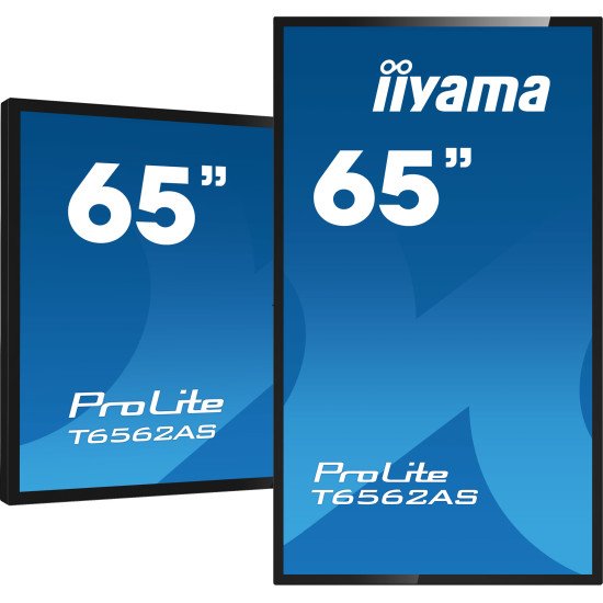 iiyama T6562AS-B1 affichage de messages Écran plat interactif 163,8 cm (64.5") IPS 500 cd/m² 4K Ultra HD Noir Écran tactile Intégré dans le processeur Android 8.0 24/7