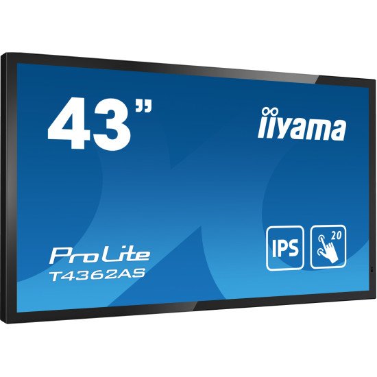 iiyama T4362AS-B1 affichage de messages Écran plat interactif 108 cm (42.5") IPS 500 cd/m² 4K Ultra HD Noir Écran tactile Intégré dans le processeur Android 8.0 24/7