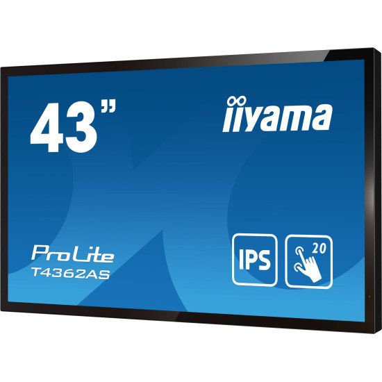 iiyama T4362AS-B1 affichage de messages Écran plat interactif 108 cm (42.5") IPS 500 cd/m² 4K Ultra HD Noir Écran tactile Intégré dans le processeur Android 8.0 24/7