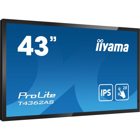 iiyama T4362AS-B1 affichage de messages Écran plat interactif 108 cm (42.5") IPS 500 cd/m² 4K Ultra HD Noir Écran tactile Intégré dans le processeur Android 8.0 24/7