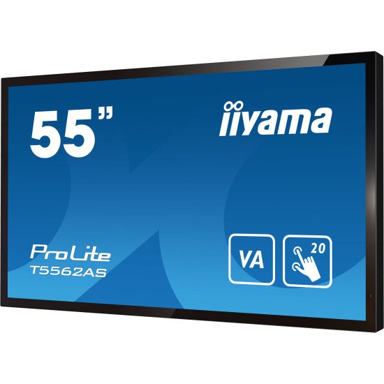 iiyama T5562AS-B1 affichage de messages Écran plat interactif 138,7 cm (54.6") VA 500 cd/m² 4K Ultra HD Noir Écran tactile Intégré dans le processeur Android 8.0 24/7