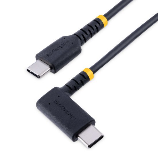 StarTech.com Câble de Charge USB C de 1m - Cordon USB-C, 60W PD 3A - Câble USB C Coudé Noir - Fibre Aramide Robuste - Câble USB 2.0 Type C - Chargeur Rapide USB C