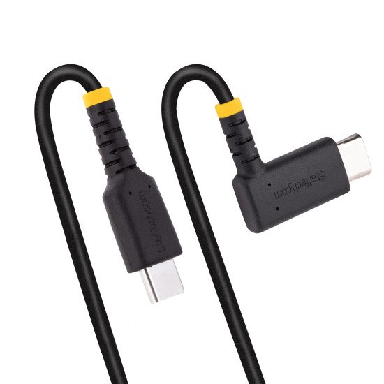 StarTech.com Câble de Charge USB C de 1m - Cordon USB-C, 60W PD 3A - Câble USB C Coudé Noir - Fibre Aramide Robuste - Câble USB 2.0 Type C - Chargeur Rapide USB C