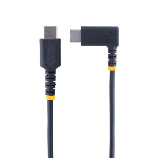 StarTech.com Câble de Charge USB C de 1m - Cordon USB-C, 60W PD 3A - Câble USB C Coudé Noir - Fibre Aramide Robuste - Câble USB 2.0 Type C - Chargeur Rapide USB C