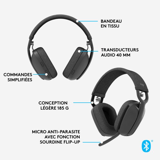 Logitech Zone Vibe 100 Casque Sans fil Arceau Appels/Musique Bluetooth Graphite