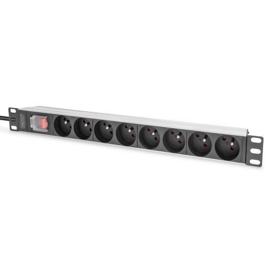 Digitus Multiprise avec profilé en aluminium et interrupteur, 8 prises CEE 7/5, câble d'alimentation de 2 m avec fiche de sécurité