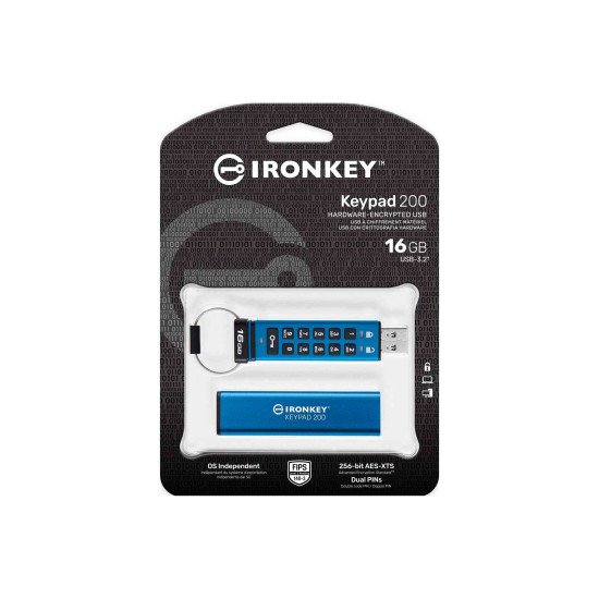 Kingston Technology IronKey Keypad 200 lecteur USB flash 16 Go USB Type-A 3.2 Gen 1 (3.1 Gen 1) Bleu