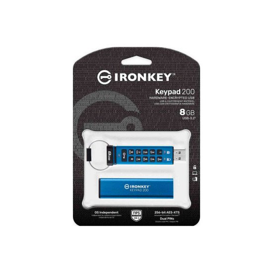 Kingston Technology IronKey Keypad 200 lecteur USB flash 8 Go USB Type-A 3.2 Gen 1 (3.1 Gen 1) Bleu