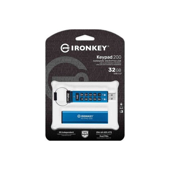 Kingston Technology IronKey Keypad 200 lecteur USB flash 32 Go USB Type-A 3.2 Gen 1 (3.1 Gen 1) Bleu