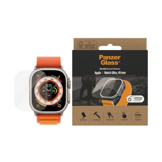 PanzerGlass TM Apple Watch Ultra 49mm Transparent Verre trempé, Polyéthylène téréphthalate (PET) PanzerGlass TM Apple Watch Ultra 49mm Transparent Verre trempé, Polyéthylène téréphthalate (PET)